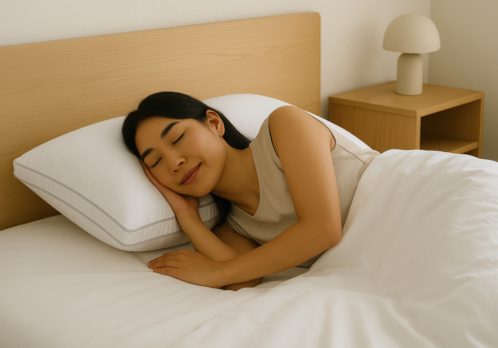 Woman Sleeping On Soft Pillow 